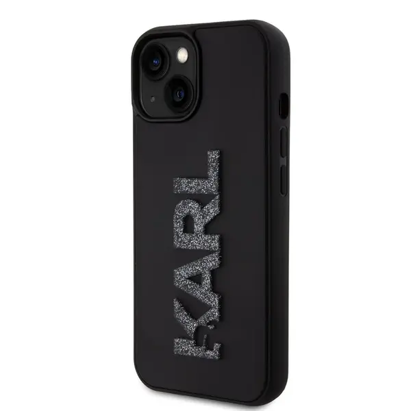 Zadní kryt Karl Lagerfeld 3D Rubber Glitter Logo Karl pro Apple iPhone 15, černá