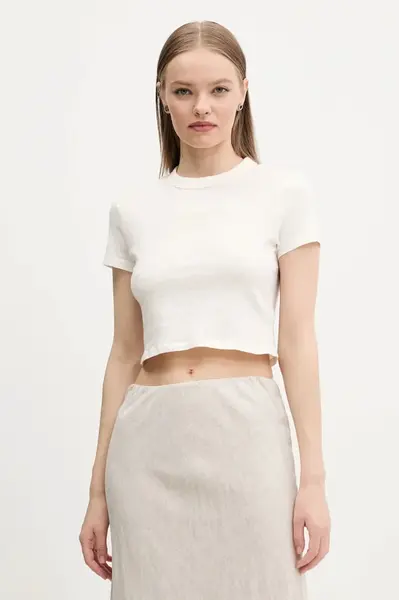 Bavlněné tričko Tommy Jeans béžová barva, DW0DW20329