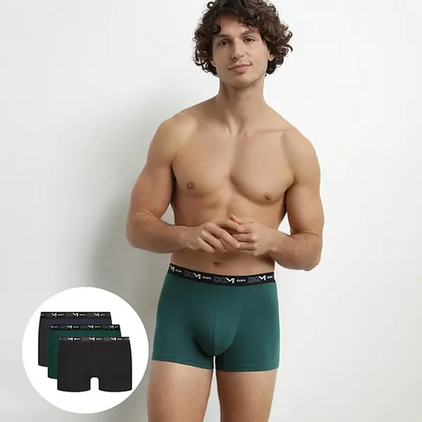 DIM COTTON STRETCH BOXER 3x - Men's Boxer Shorts 3 pcs - dark green - blue - black