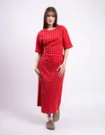 Thinking MU Red Checks Seersucker Kina Dress RED L