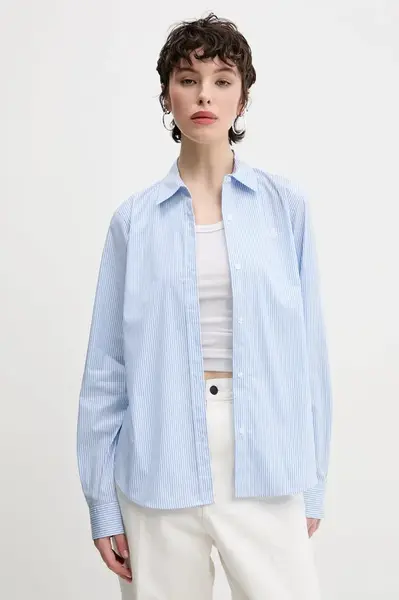 Košile HUGO dámská, modrá barva, regular, s klasickým límcem, 50539864