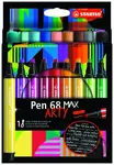Prémiová vláknová fixka s hrubým klinovým hrotom - STABILO Pen 68 MAX - ARTY - 18 ks sada