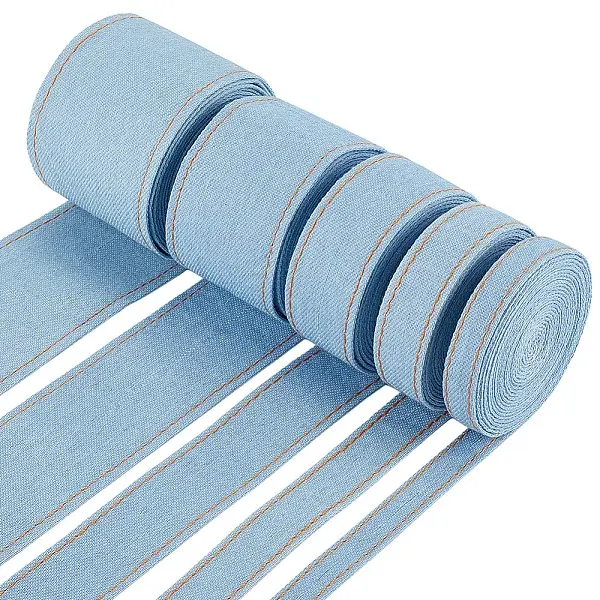 5 Rolls 5 Styles Synthetic Cotton Denim Ribbons for Bow Making