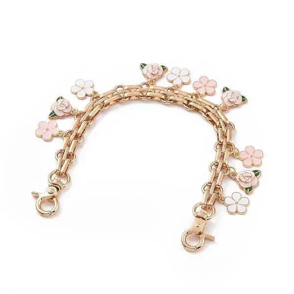 Alloy Enamel Peony Flower Charm Iron Purse Decorative Chains