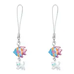 2Pcs Alloy Enamel & Handmade Porcelain Fish Cat Shape Mobile Straps