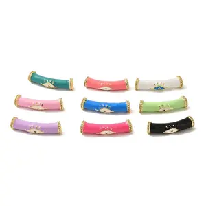 Brass Micro Pave Cubic Zirconia with Enamel Tube Beads
