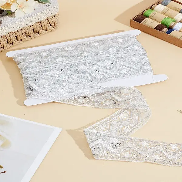 5 Yards Polyester Embroidery Lace Ribbon with Paillette