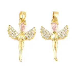 Brass Micro Pave Pink Cubic Zirconia Pendants