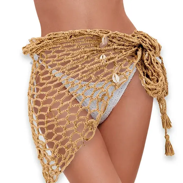 Polyester Women Crochet Beach Cover Up Sarong Wrap