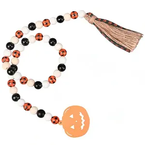 Halloween Round Natural Wood Beaded Wall Hanging Ornaments