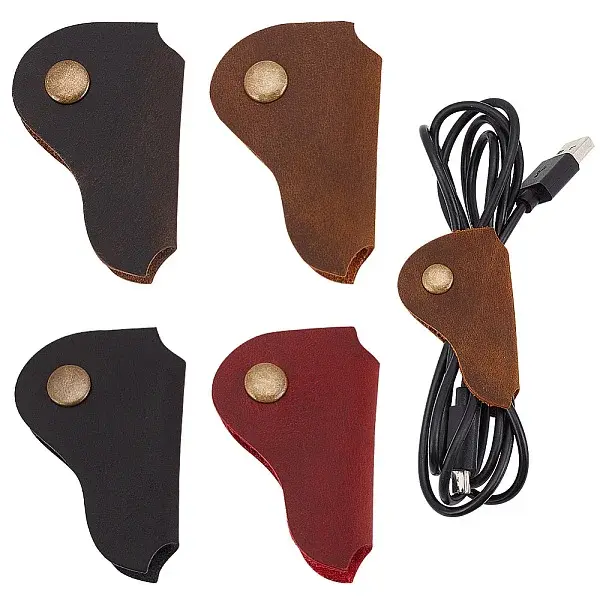 AHADEMAKER 4Pcs 4 Colors Cowhide Leather Cord Organizers