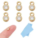 6Pcs 925 Sterling Silver Pave Clear Cubic Zirconia Flat Round Charms