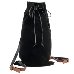 Flocking Fibre Drawstring Backpacks with PU Leather Straps and Alloy Clasps