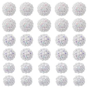30Pcs 3 Styles Acrylic & Resin with Rhinestone Round Beads