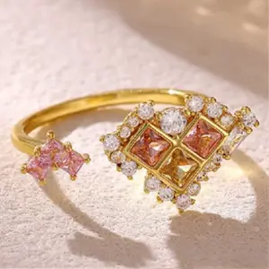 Brass Micro Pave Cubic Zirconia Cuff Open Rings for Women