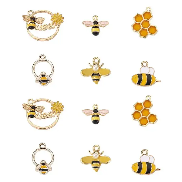 24Pcs 6 Style Zinc Light Gold Alloy Enamel Pendants