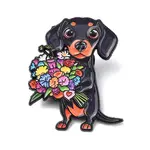 Dachshund Holding Flower Enamel Pins