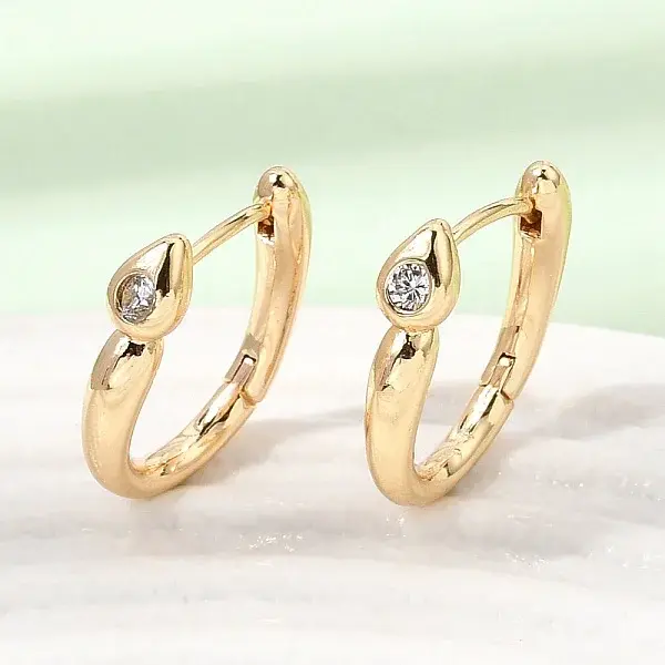 Brass Pave Clear Cubic Zirconia Hoop Earrings