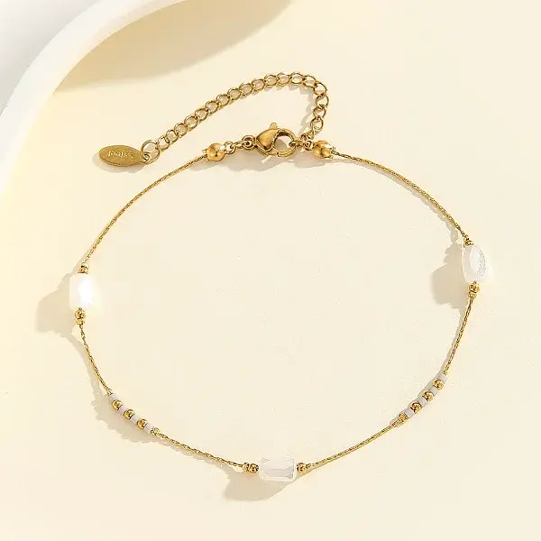 304 Stainless Steel with Glass Column Bead Anklets