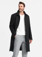 Ombre Men's long single-breasted coat with collar and undercoat - black