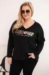 Dámská plus size mikina s potiskem a V-výstřihem černá