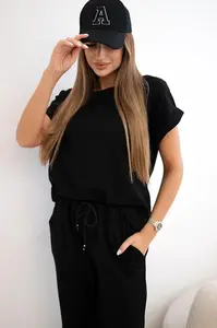 Kesi Włoski Bavlněný komplet halenka + kalhoty černý