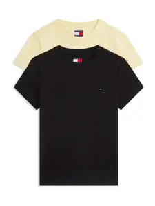 Tommy Jeans Tričko  svetložltá / čierna