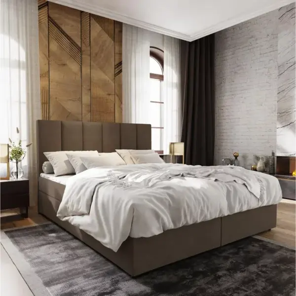 Čalouněná postel boxspring MERALIS 180x200 cm hnědá Matrace: Matrace Bonell pružinová