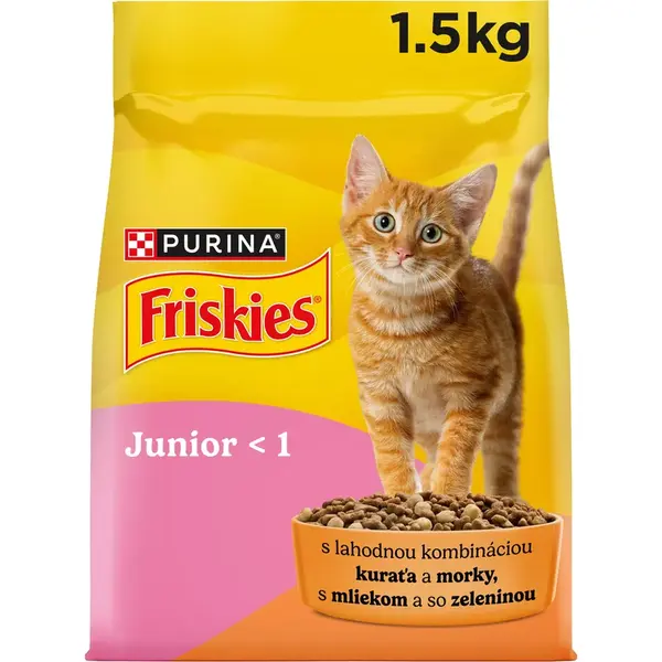FRISKIES GM 1x1,5kg Junior s kuraťom, mliekom a pridanou zeleninou