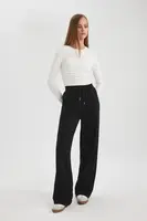 DEFACTO Straight Fit Elastic Waist Sweatpants Lace Up Pocket Long Length Basic Plain Thick Fabric