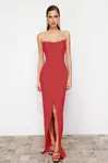 Trendyol Red Corset Detailed Woven Long Evening Dress