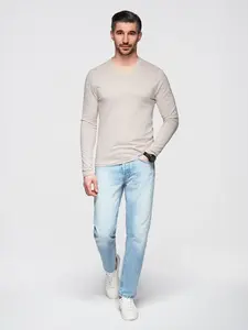 Ombre Men's unprinted longsleeve with v-neck - light beige
