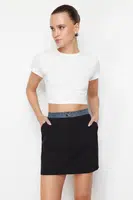 Trendyol Black Denim Detailed Pencil Straight Cut Mini Length Woven Skirt