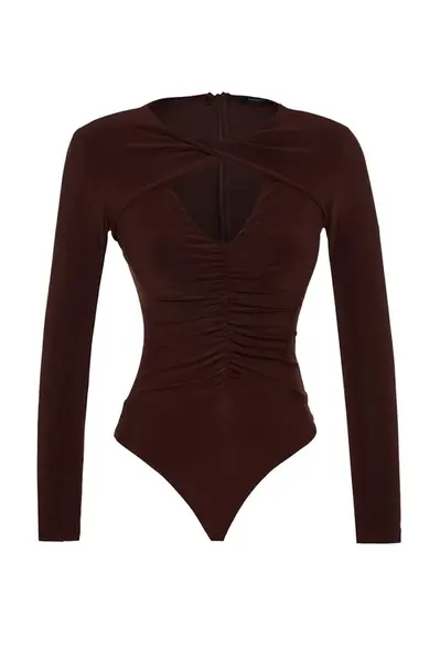Trendyol Košeľové body  tmavohnedá