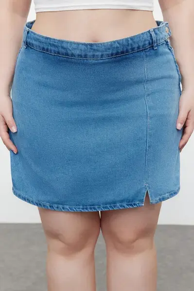 Trendyol Curve Blue Slit Denim Shorts Skirt