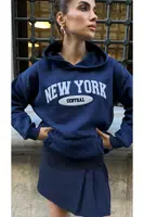Laluvia námořnická modrá prémiová bavlněná mikina s kapucí a potiskem New Yorku