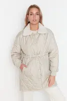 Trendyol Mink Oversize Collar Plyšový Detailní Snap Closure Coat