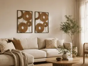 Súprava 2 ks nástennej dekorácie CIRCLES kov 48x68 cm, hnedá