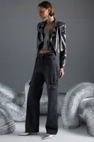 Trendyol Anthracite High Waist Široké nohavice Džíny s cargo kapsou