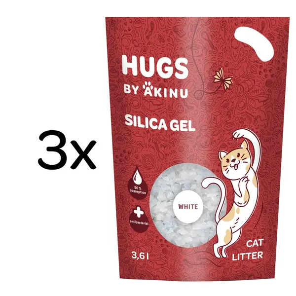 Akinu HUGS by Akinu Silika gel bílý stelivo pro kočky 3 x 3,6 l