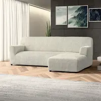 Bielastické potahy COSTINA smetanová sedačka s otomanem vpravo (š. 170 - 300 cm)