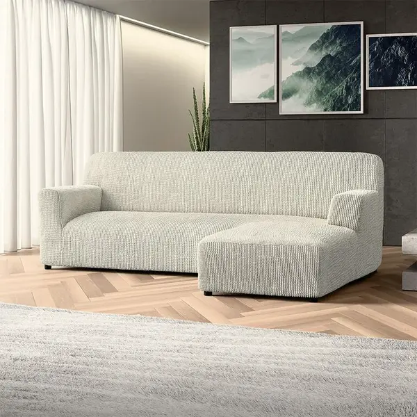 Bielastické potahy COSTINA smetanová sedačka s otomanem vpravo (š. 170 - 300 cm)