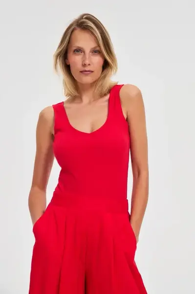 Marisse Red Ribbed Top