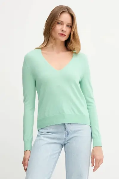 Vlněný svetr United Colors of Benetton dámský, zelená barva, 1002D401Y