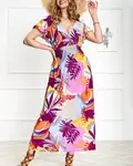 Resti Purple women's long dress with floral print - Clothing