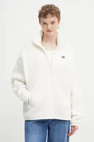 Fleecová mikina Tommy Jeans dámská, béžová barva, hladká, DW0DW21596