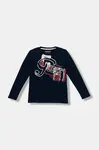 Dětské bavlněné tričko s dlouhým rukávem Guess tmavomodrá barva, s potiskem, L5BI03 I3Z14