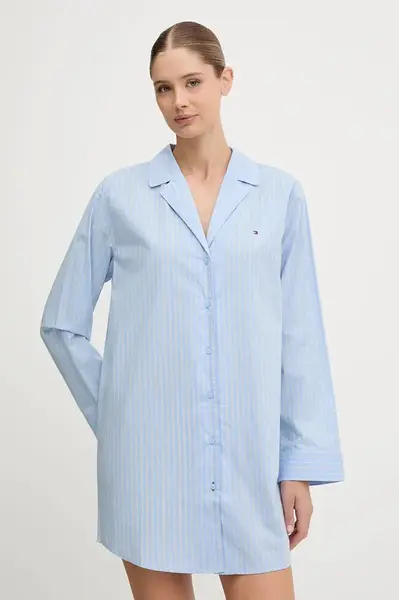 Bavlněná noční košile Tommy Hilfiger dámská, modrá barva, UW0UW06082
