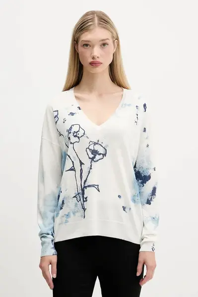 Svetr s příměsí lnu Desigual HELSINKI