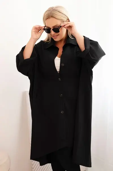 Kesi Włoski Dámská plus size narzutka Punto s bavlnou a knoflíky černá
